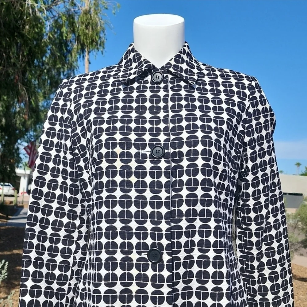 NINE WEST Black White Topper Long Jacket XS Peacoat Driving Coat Retro Mod Vibe - Picture 4 of 16